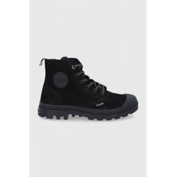 Palladium Botine femei, culoarea negru, cu toc plat, izolare usoara Palladium Botine femei, culoarea negru, cu toc plat, izolare usoara