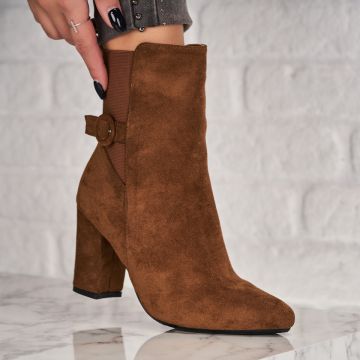 Botine dama cu Toc Camel din Piele Ecologica Intoarsa Roisin