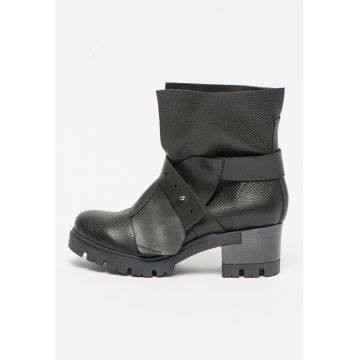 Botine de piele cu toc masiv Botine de piele cu toc masiv