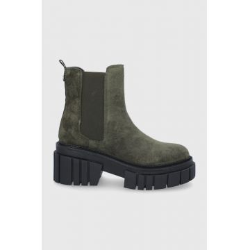 Steve Madden Botine din piele întoarsă Hailstorm femei, culoarea verde, cu platformă