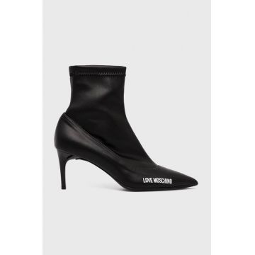 Love Moschino botine femei, culoarea negru, cu toc cui