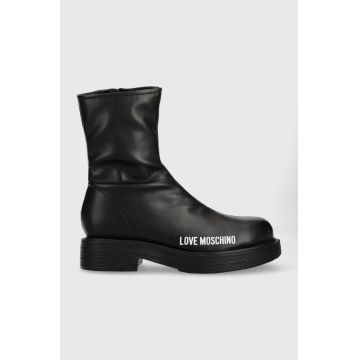 Love Moschino botine femei, culoarea negru, cu toc plat