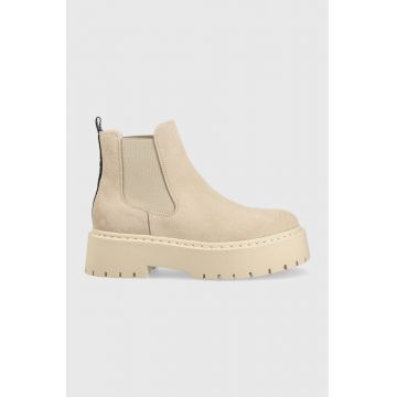 Steve Madden botine din piele intoarsa Veerly femei, culoarea bej, cu platforma Steve Madden botine din piele intoarsa Veerly femei, culoarea bej, cu platforma