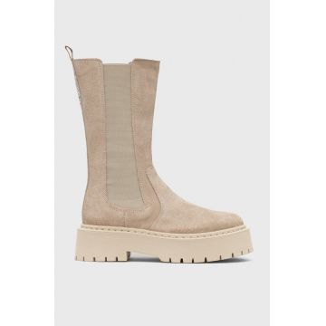 Steve Madden botine din piele intoarsa Vivianne femei, culoarea bej, cu toc plat Steve Madden botine din piele intoarsa Vivianne femei, culoarea bej, cu toc plat