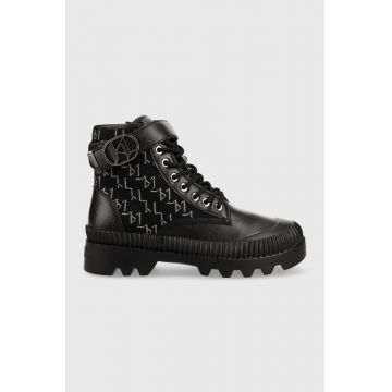 Karl Lagerfeld botine Trekka Ii femei, culoarea negru, cu toc plat Karl Lagerfeld botine Trekka Ii femei, culoarea negru, cu toc plat