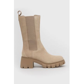 Steve Madden botine din piele intoarsa Aq-hype femei, culoarea bej, cu toc drept