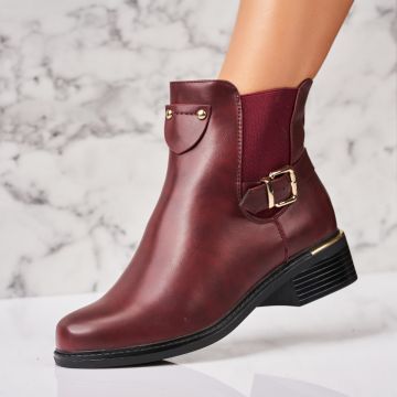 Botine dama Imblanite Bordo din Piele Ecologica Z뻚