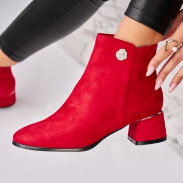 Botine dama Imblanite Rosii din Piele Ecologica Intoarsa Mansa