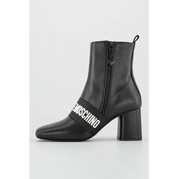 Botine de piele cu logo Botine de piele cu logo