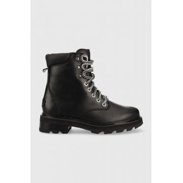 Sorel botine Lennox Lace femei, culoarea negru, cu toc plat