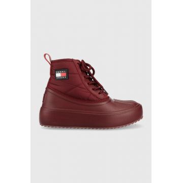 Tommy Jeans botine Tommy Jeans Fashion Boot femei, culoarea bordo, cu platforma, izolare usoara