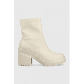Tommy Jeans botine Tommy Jeans Heeled Boot femei, culoarea bej, cu toc drept Tommy Jeans botine Tommy Jeans Heeled Boot femei, culoarea bej, cu toc drept