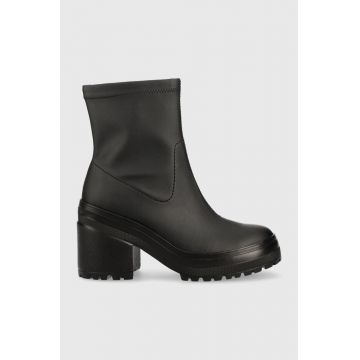 Tommy Jeans botine Tommy Jeans Heeled Boot femei, culoarea negru, cu toc drept Tommy Jeans botine Tommy Jeans Heeled Boot femei, culoarea negru, cu toc drept