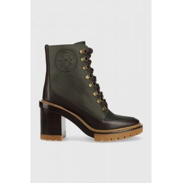 Tory Burch botine Miller femei, culoarea verde, cu toc drept Tory Burch botine Miller femei, culoarea verde, cu toc drept
