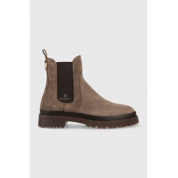 Gant botine din piele intoarsa Aligrey femei, culoarea maro, cu toc plat Gant botine din piele intoarsa Aligrey femei, culoarea maro, cu toc plat