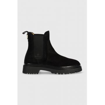 Gant botine din piele intoarsa Aligrey femei, culoarea negru, cu toc plat Gant botine din piele intoarsa Aligrey femei, culoarea negru, cu toc plat