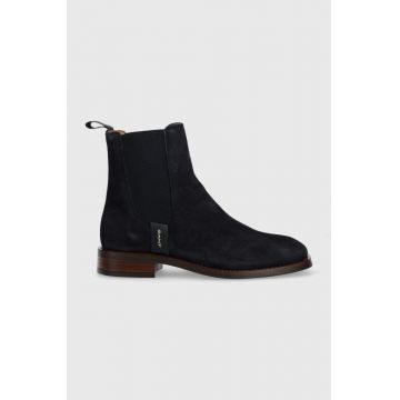 Gant botine din piele intoarsa Fayy femei, culoarea albastru marin, cu toc plat Gant botine din piele intoarsa Fayy femei, culoarea albastru marin, cu toc plat