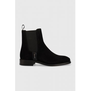 Gant botine din piele intoarsa Fayy femei, culoarea negru, cu toc plat Gant botine din piele intoarsa Fayy femei, culoarea negru, cu toc plat