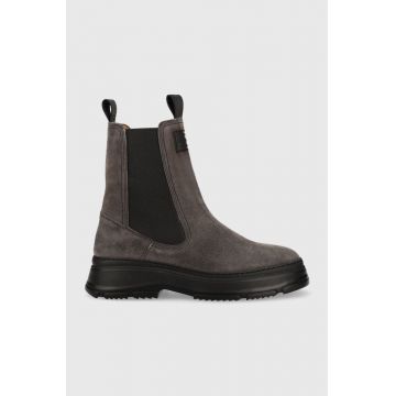 Gant botine din piele intoarsa Janebi femei, culoarea gri, cu platforma Gant botine din piele intoarsa Janebi femei, culoarea gri, cu platforma