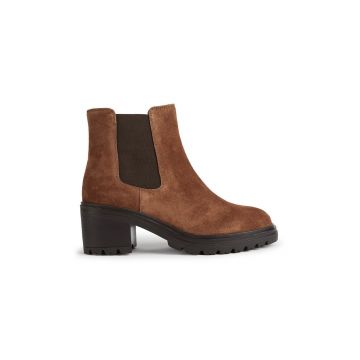 Geox botine din piele intoarsa Damiana E femei, culoarea maro, cu toc drept Geox botine din piele intoarsa Damiana E femei, culoarea maro, cu toc drept