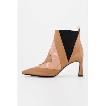 Botine din piele si piele lacuita cu model colorblock