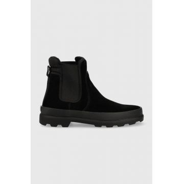 Gant botine din piele intoarsa Frenny femei, culoarea negru, cu toc plat, izolare usoara