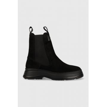 Gant botine din piele intoarsa Janebi femei, culoarea negru, cu platforma Gant botine din piele intoarsa Janebi femei, culoarea negru, cu platforma