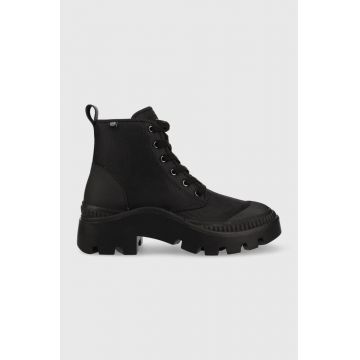 Tory Burch botine Camp femei, culoarea negru, cu toc drept Tory Burch botine Camp femei, culoarea negru, cu toc drept