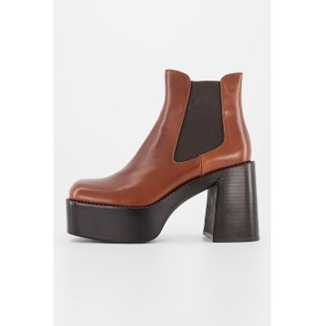 Botine de piele cu toc masiv Botine de piele cu toc masiv