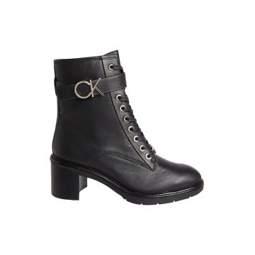 Botine de piele cu toc masiv Botine de piele cu toc masiv