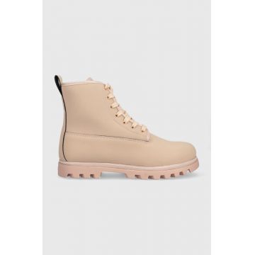 Native bocanci Johnny femei, culoarea roz, cu toc plat