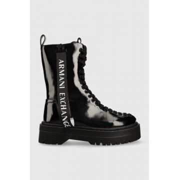 Armani Exchange botine femei, culoarea negru, cu platforma