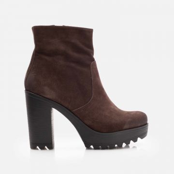 Botine cu toc damă din piele naturală – 4022 Maro Velur