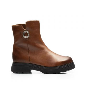 Botine damă casual din piele naturală, Leofex - 443 Cognac box