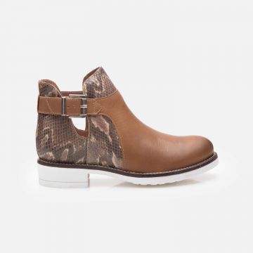 Botine damă din piele naturală, Leofex - 301-5A Taupe Box Print