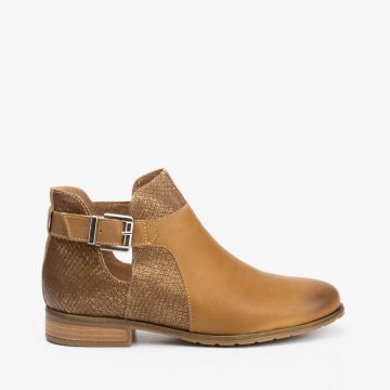 Botine damă din piele naturală, Leofex - 301 Caramel Auriu Box