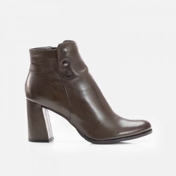 Botine damă elegante din piele naturală, Leofex - 346 Kaki Box