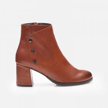 Botine damă elegante din piele naturală, Leofex - 347 Cognac Box