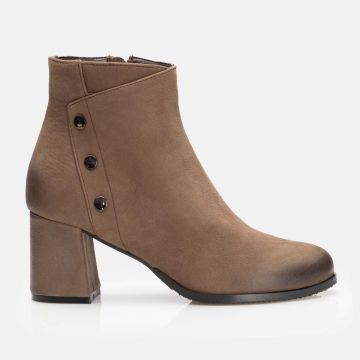 Botine damă elegante din piele naturală, Leofex - 347 Kaki Nabuc