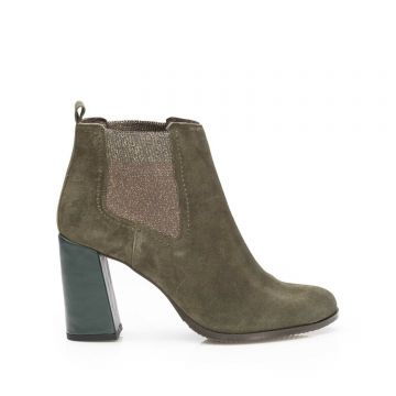 Botine dama elegante din piele naturala, Leofex - 562 Verde Velur