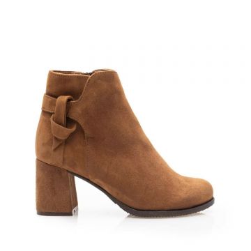 Botine damă elegante din piele naturală, Leofex - 563 Camel Velur