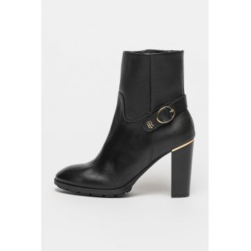 Botine de piele cu toc block Botine de piele cu toc block