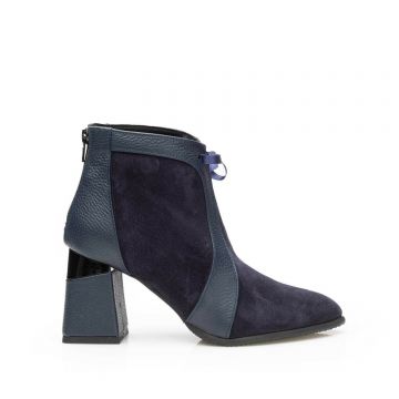 Botine elegante damă din piele naturală - 21189 Blue velur box