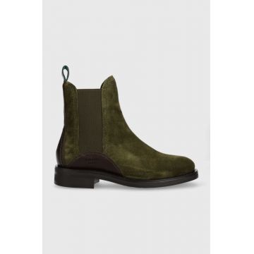 Gant botine din piele intoarsa Aimlee femei, culoarea verde, cu toc plat Gant botine din piele intoarsa Aimlee femei, culoarea verde, cu toc plat