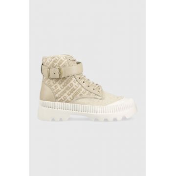 Karl Lagerfeld botine KL42546 TREKKA II femei, culoarea bej, cu toc plat Karl Lagerfeld botine KL42546 TREKKA II femei, culoarea bej, cu toc plat