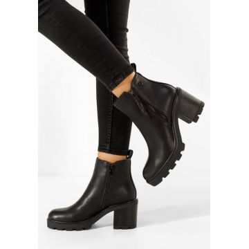 Botine cu toc gros negre Elania