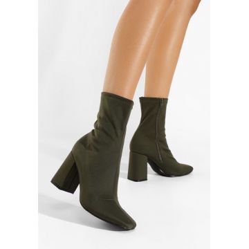 Botine cu toc gros Sario verzi