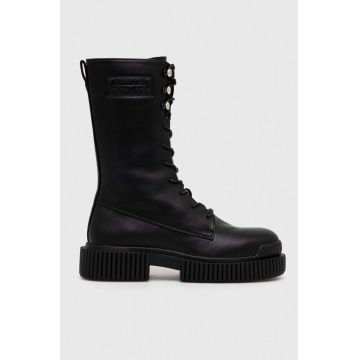 Armani Exchange botine femei, culoarea negru, cu toc plat, XDN028.XV748.K001