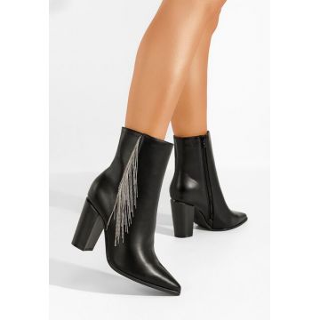 Botine cu toc gros Pauletta negre