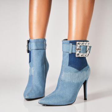 Botine dama cu Toc Albastre din Textil Dioni Botine dama cu Toc Albastre din Textil Dioni